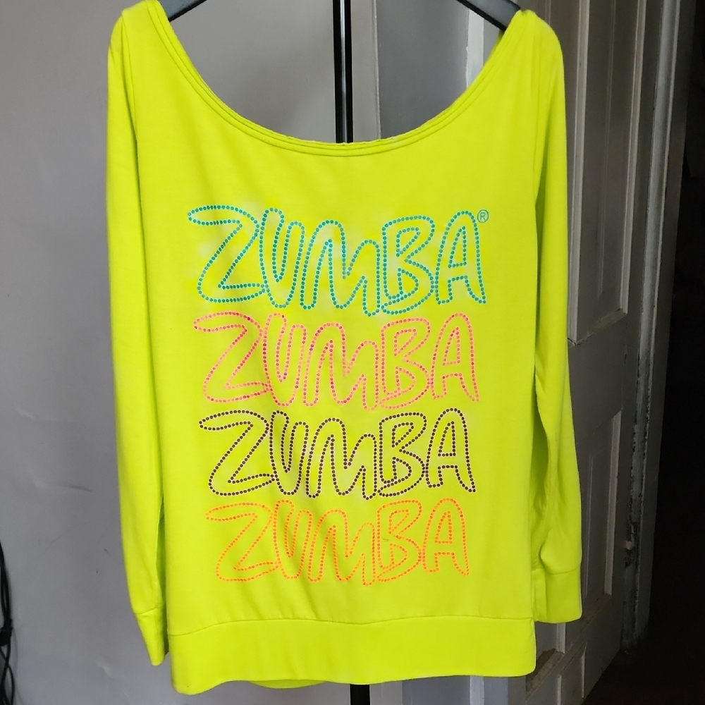 Zumba Neon Yellow Graphic Sweatshirt Size Large - Picture 2 of 7